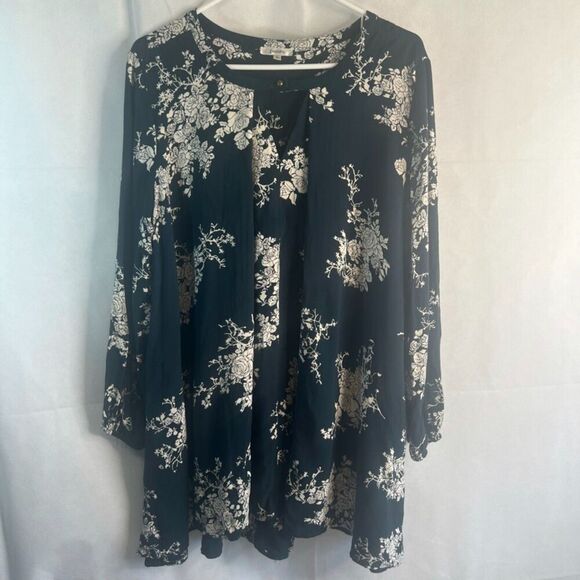 Jodifly Dark Green Floral Long Sleeve Tunic Blouse Keyhole Neck Women's Sz Small - Picture 9 of 9